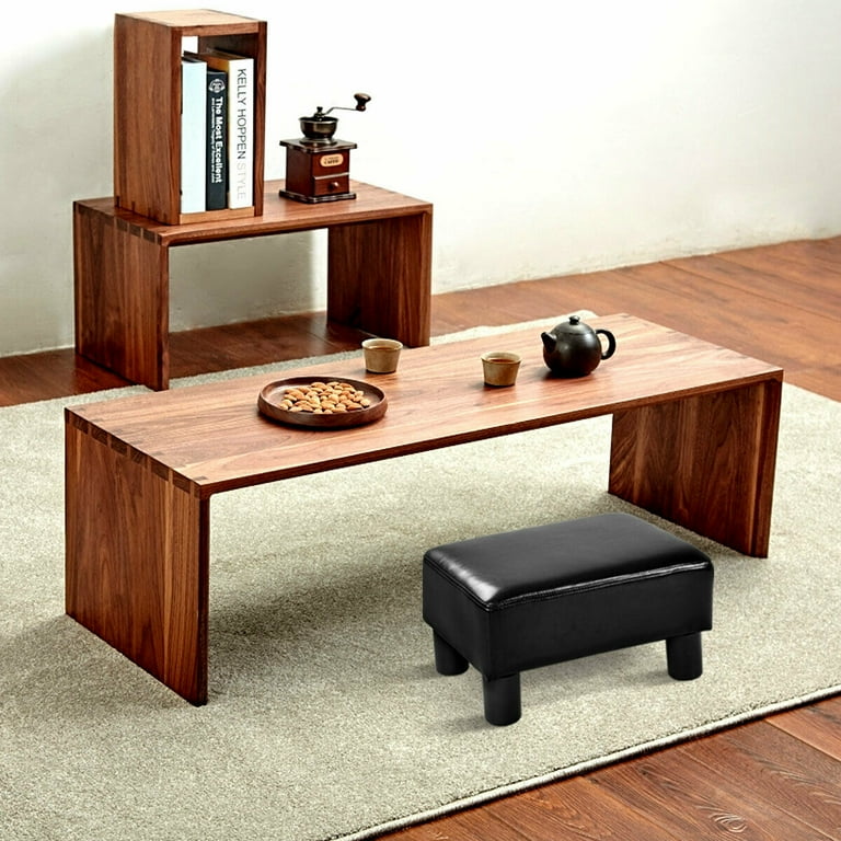 Costway small ottoman footrest pu leather footstool rectangular seat on sale stool