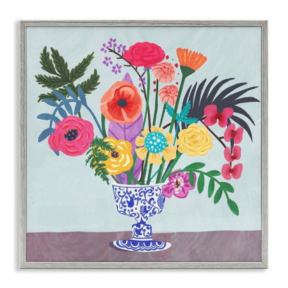 Stupell Industries Eclectic Modern Bouquet in Vase Gray Framed Giclee Art, 17 x 17, by Juliet Rose Philips