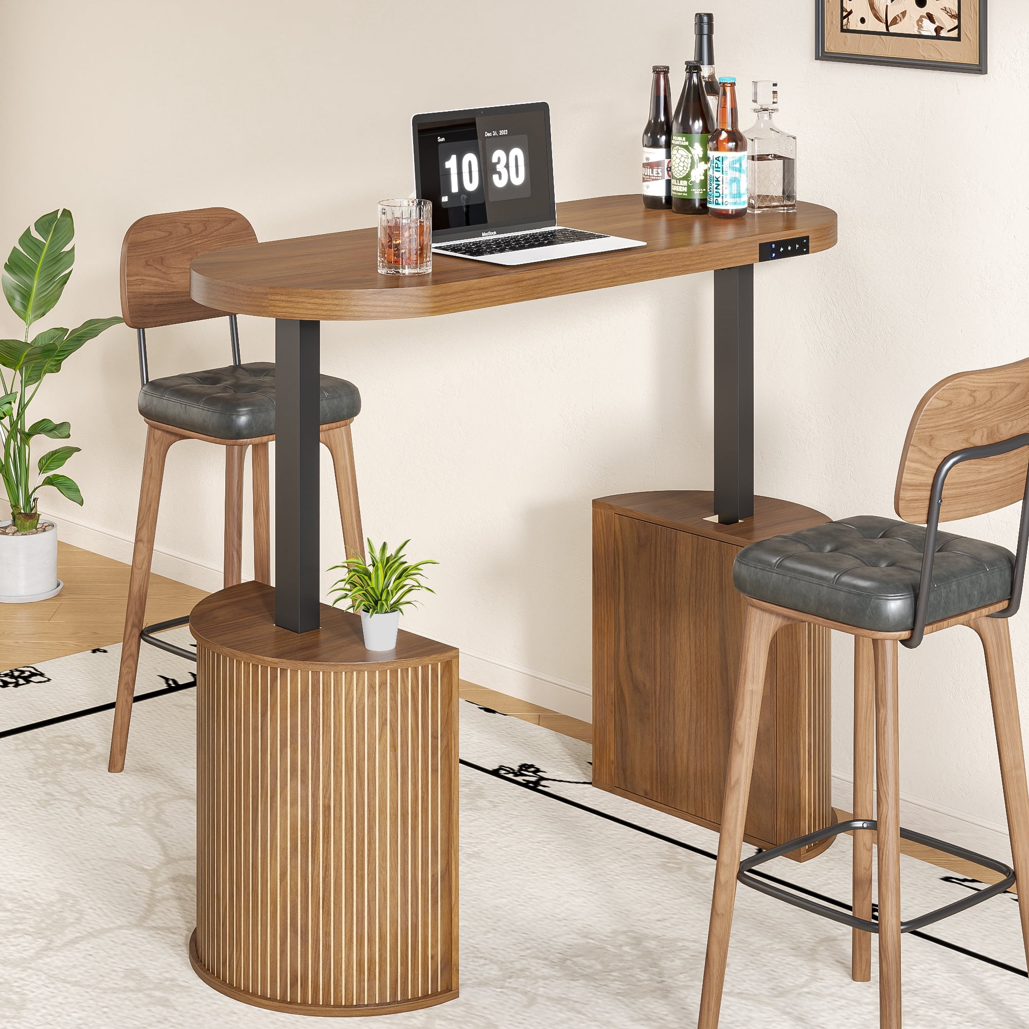 Modern Electric Standing Desk, Height Adjustable Computer Desk for Home Office, Laptop, Walnut