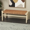 thumbnail image 2 of DecMode Leather Handmade Woven Seat Bench with Beige Wood Base, Brown, 2 of 9