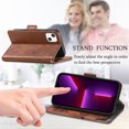 thumbnail image 4 of Case for iPhone 13 Cover Leather Wallet Folio Case Book Design Flip Magnetic Closure - Brown, 4 of 5