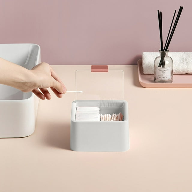 Makeup Storage Box, Double Compartment, Dustproof Lid, Desktop Organizer, for Cosmetics, Lipstick Holder, Cotton Swab Storage, Small Tabletop, Acrylic Material, Office Travel Use Akmoler