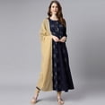 thumbnail image 3 of Janasya Indian Round Neck 3/4 Sleeve Floral Print Navy Blue Poly Crepe Kurta With Dupatta For Women, 3 of 8