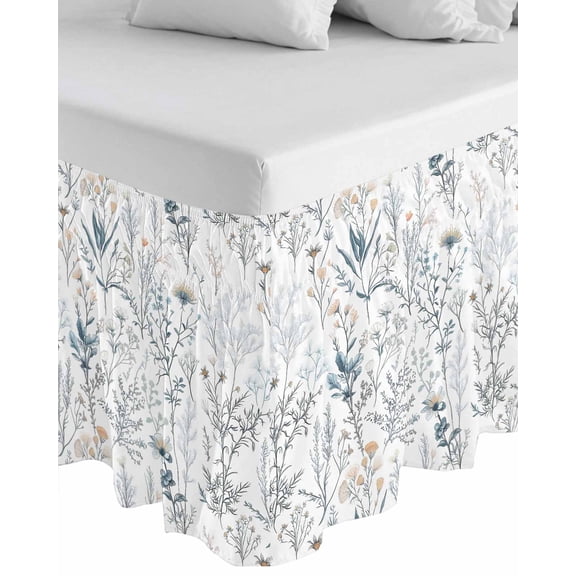 Spring Floral Wrap Around Bed Skirts for King Bed 18" Drop, Bed Skirt with Adjustable Elastic Belt Dust Ruffle Bed Valance for Bedroom Hotel Luxury Vintage Botanical Watercolor Bed Frame Cover