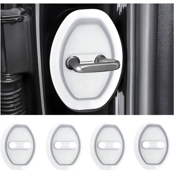 4Pcs Silicone Door Latch Lock Cover, Door Latches Rust Stopper Protector Cover for Cars, Universal Silent Shock Self-Adhesive Door Lock Latch Guard Protection, White