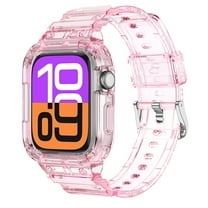 Dwitch Band for iWatch Series 10 46mm, Glitter TPU Transparent Sport Band with Case,Pink