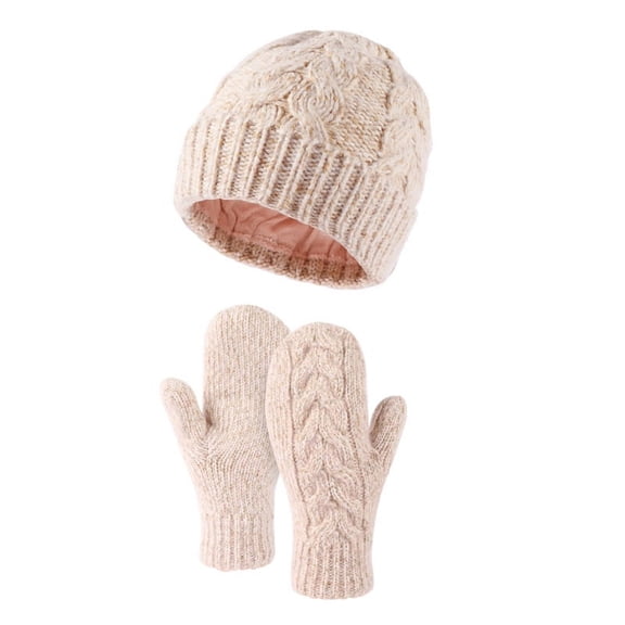 2022 New Winter Knitted Finger Cover Hat Gloves Two-piece Wool Monochrome Warm Suit Pink