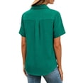 thumbnail image 5 of Hxshgdsn Womens Dressy Blouse Lapel Button Down Spring Short Sleeve Business Tees Summer Outfits（Dark Green/XL）, 5 of 7