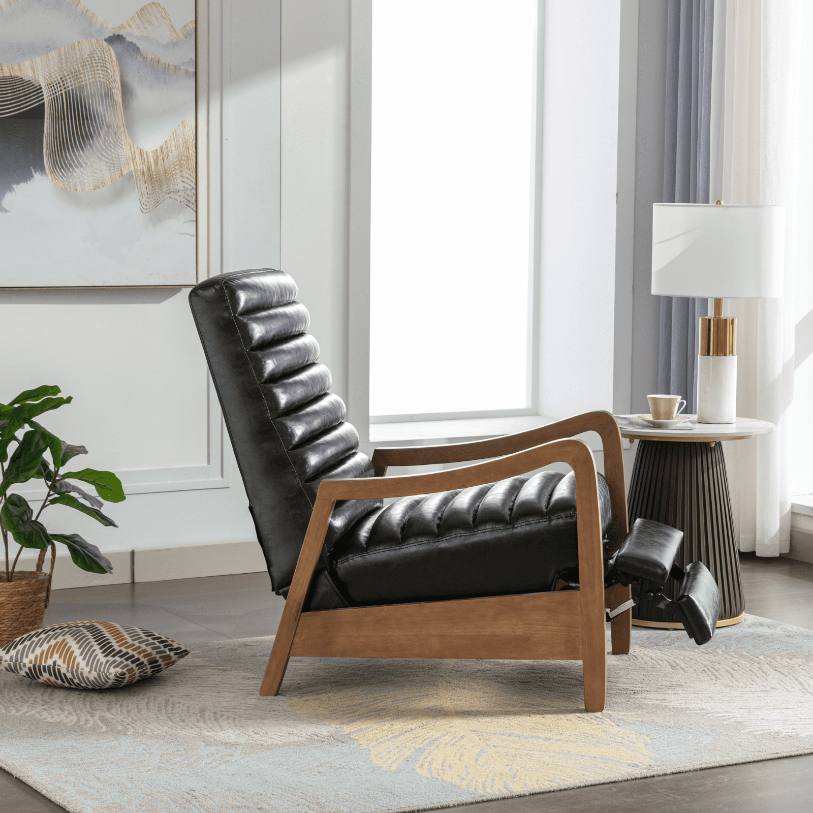 Bestier 26" Luxurious Oil Wax Leather Recliner for Adult, Upholstered Push Back Lounge Chair with Parawood Frame,  Footrest