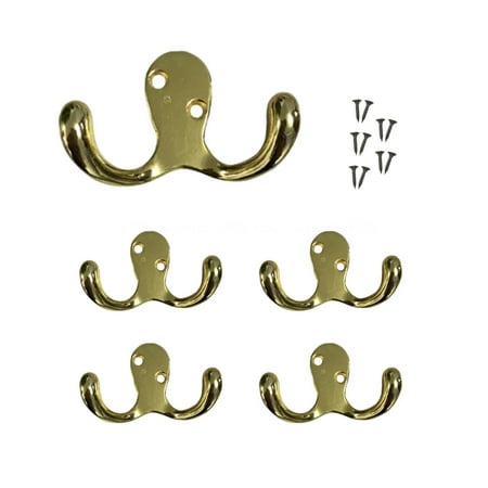 

5Pcs 7*4*2.5cm Metal Retro Wall Mounted Double Prong Robe Hooks Suitable for Home Office Dressing room Decoration and Provides Assistance in Hanging Objects Gold