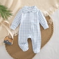 thumbnail image 2 of BOBOGOJP Newborn Baby Boy Girl Gingham Footed Romper Peter Pan Collar Infant Long Sleeve Zipper Jumpsuit Coming Home Outfit Sky Blue for Size 3-6 Months, 2 of 5