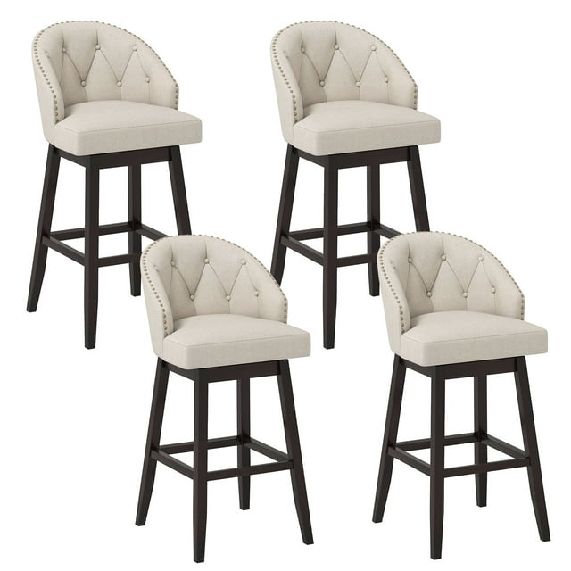 Gymax Mid Century Upholstered Bar Stools Set of 4 31'' Swivel Bar Height Bar Stools with Button-tufted Back