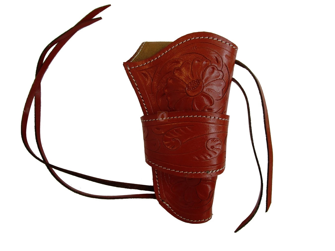 Leather Holster Long Barrel OWB Revolver Pistol Fit Floral Tooled Red - Right Hand