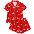 thumbnail image 3 of MEZZALL Women Christmas Snowman Print Pajama Sets Lapel Short Sleeve Button Down Tops with Shorts Autumn Holiday Wear 2 Piece Sleepwear, 3 of 9