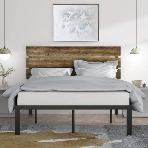 Einfach Light Brown Platform Bed Frame, Light Wood Headboard Full
