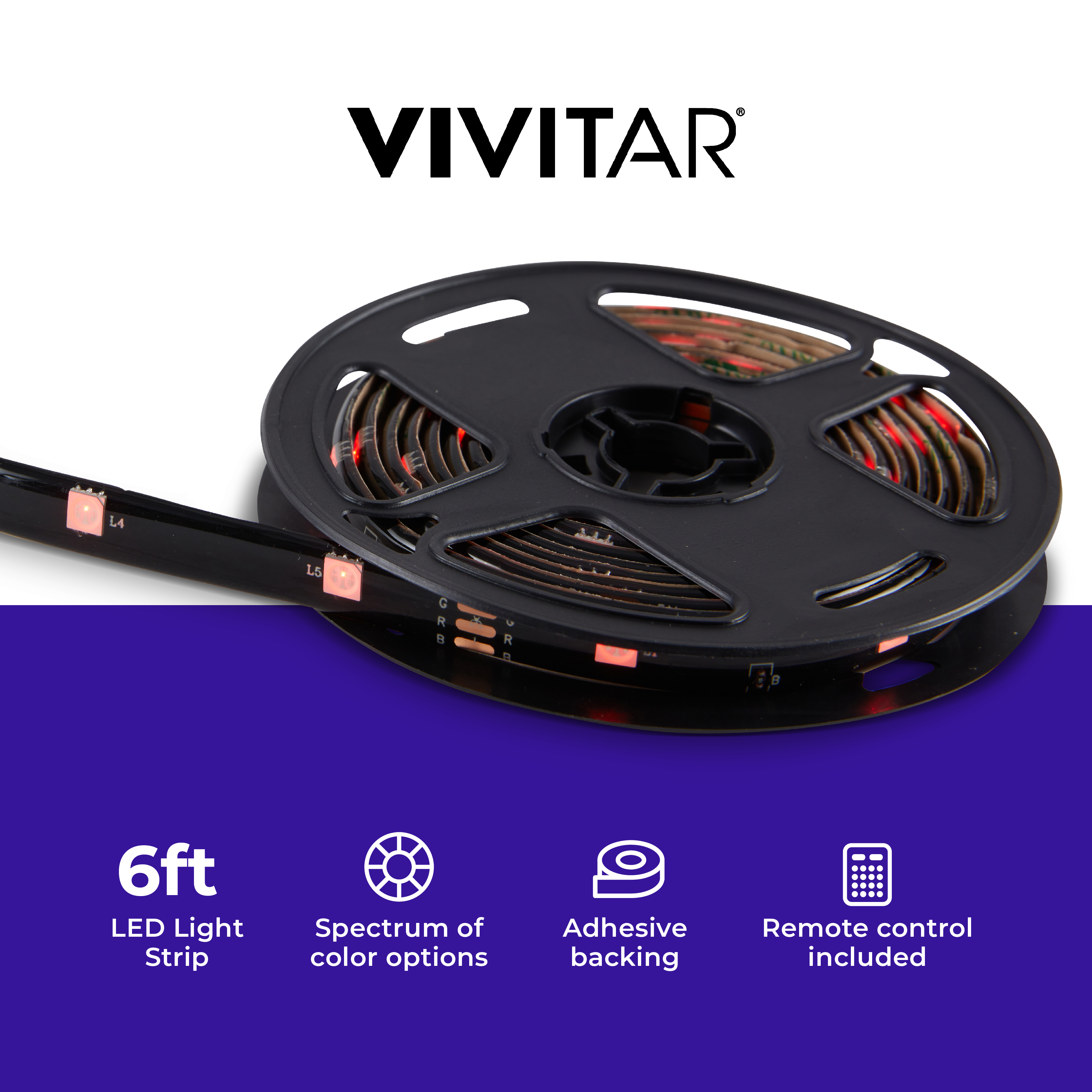 Vivitar LED Ambiance Strip, 6ft, Remote-Controlled, Multi-Hue, Energy-Efficient