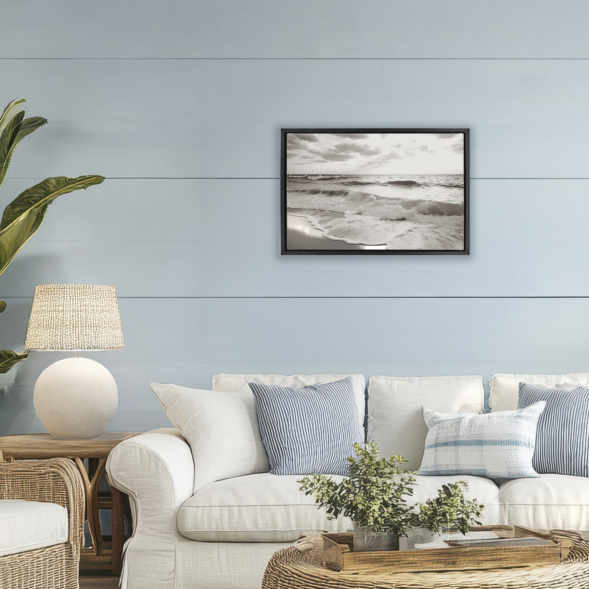 Beach View Reverie Black Framed Floater Canvas Wall Art, design by Decent Exposures