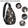 thumbnail image 2 of Sling Backpack,Black Halloween Ghosts Pumpkins and Bones Sling Bag with Water Bottle Holder,Waterproof Sling Bag for Men/Women with Headphone Jack for Hiking,Travel, 2 of 6
