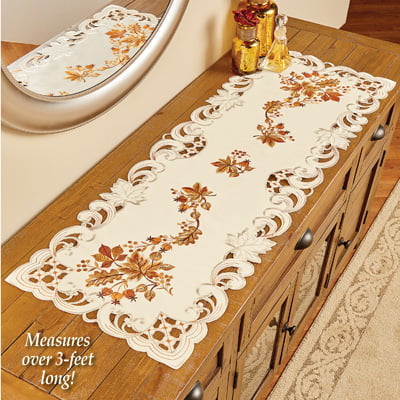 Collections Etc Elegant Fall Leaves Embroidered Dresser Scarf, Indoor ...