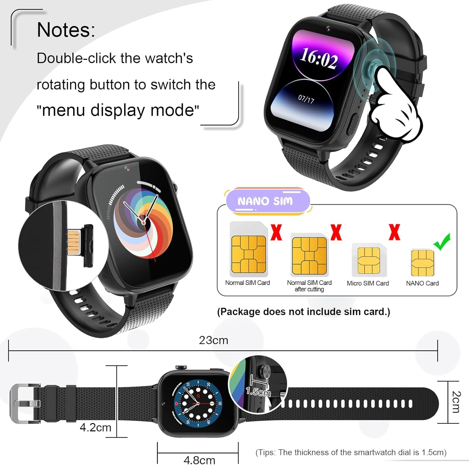 SHANNA 4G Kids Smart Watch GPS Tracker - Smartwatch with 2-Way Call Video Calling Voice Chat SOS Class Mode Pedometer Puzzle Games Wi-Fi Touch Screen Alarm Clock Smartwatches for Boys Girl, Black