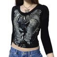 thumbnail image 6 of Douhoow Women Vintage Crop Tops, Casual Long Sleeve Round Neck Wing Print T-Shirt, 6 of 8
