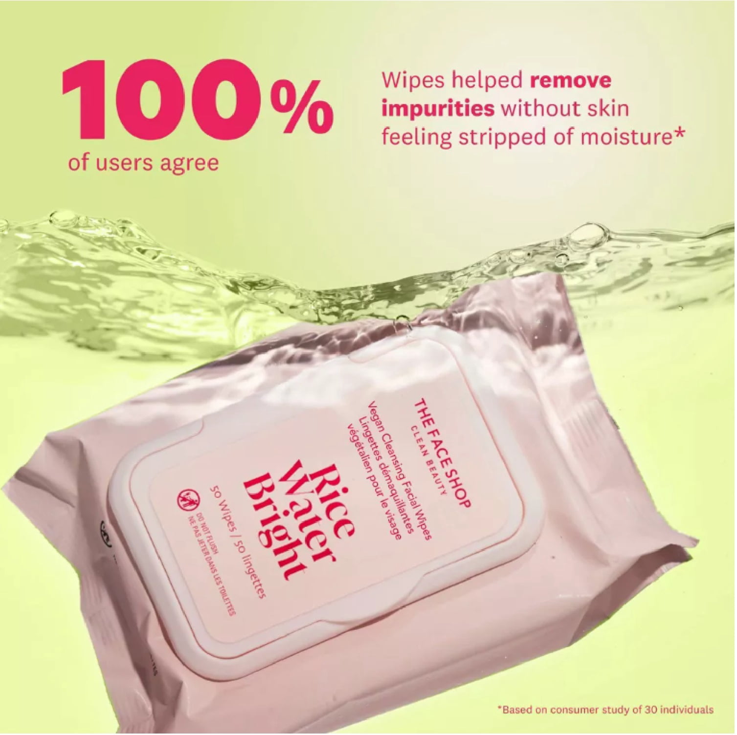 The Face Shop Rice Water Bright Vegan Cleansing Makeup Remover Wipes, 50ct