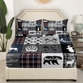 thumbnail image 3 of Rustic Plaid Patchwork Sheet Set, Hunting Bear Deer Bed Sheets Set King Size, Country Farmhouse Vintage Sheets Woodland Wild Animal Grid Claw Flat Fitted Sheet Adventure Camping Bedroom Decor, 3 of 5