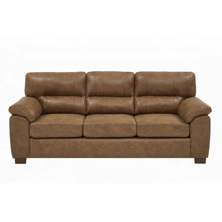 Vintage Brown Leather Three-Seat Sofa | Plush Cushions & Durable Leather