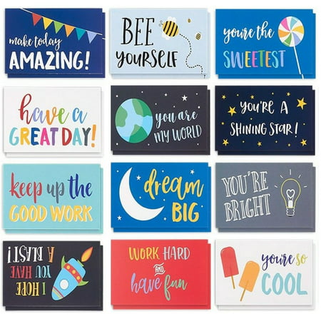 Best Paper Greetings Pack of 60 Lunch Box Notes - Colorful Inspirational and Motivational Cards for Kids, 2 x 3.5