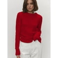 thumbnail image 5 of Women'S Basic Crewneck Sweater Long Sleeve Round Neck Pullover Red S, 5 of 7