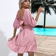 thumbnail image 6 of Wycnly Formal Dresses for Women Beach Casual Empire Waist Ruffle Swing A Line Mini Dresses Elbow-Length Square Neck Solid 2024 Summer Short Dress Pink XL, 6 of 7