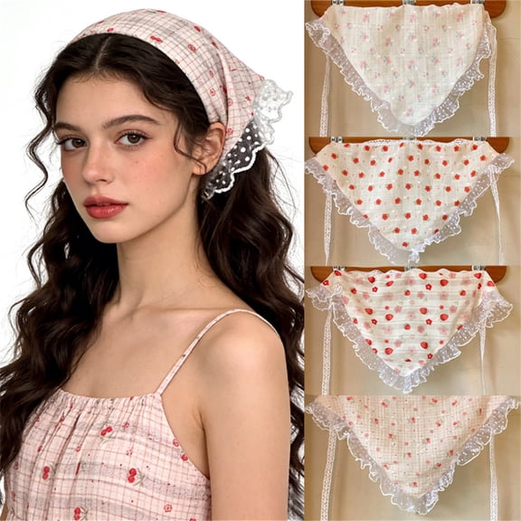 HuangHuanChen Headbands For Women Bandanas Head Scarf Women Lace Hair Scarf Bandana Headband Cute Head Kerchief Head Wrap Summer Accessories For Teen Young Women Watermelon Red One Size