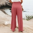 thumbnail image 6 of XFLWAM Women's Linen Palazzo Pants Summer Boho Wide Leg Elastic High Waist Pants Casual Lounge Trousers Beach Travel Vacation Outfits Red M, 6 of 9