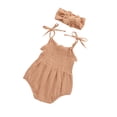 thumbnail image 2 of Douhoow Baby Girls Sleeveless Romper Solid Color Sling Shoulder Tie Jumpsuit Playsuit Headband, 2 of 9