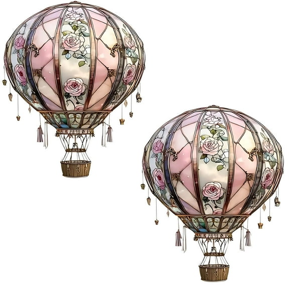 2PCS Vggrvlo Stained Glass Window Hanging Colourful Hot Air Balloon Decorations Suncatcher for Window Doors Home Decoration Gift for Women Light Catcher Sun Room Decor Village Style