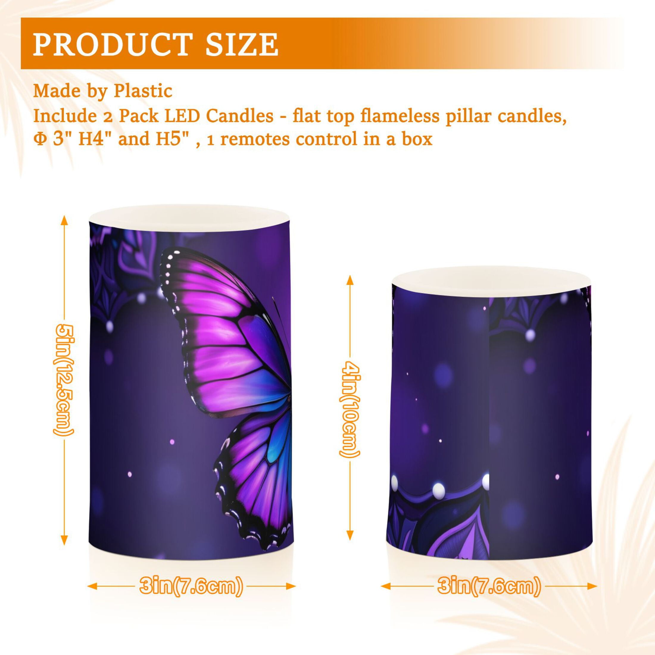 Mandala Flowers Purple Butterflies Flickering Flameless Candles LED Tealight Battery Operated with Remote Set of 2 Holiday Decor Ornaments