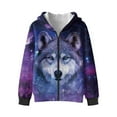 thumbnail image 2 of FUIALDOLG Little & Big Girls Zip Up Hoodie Galaxy Wolf Print Long Hoodies Jacket for Boys, Kids Purple Full Zipper Hooded Fashion Sweatshirt, Size L, 2 of 7