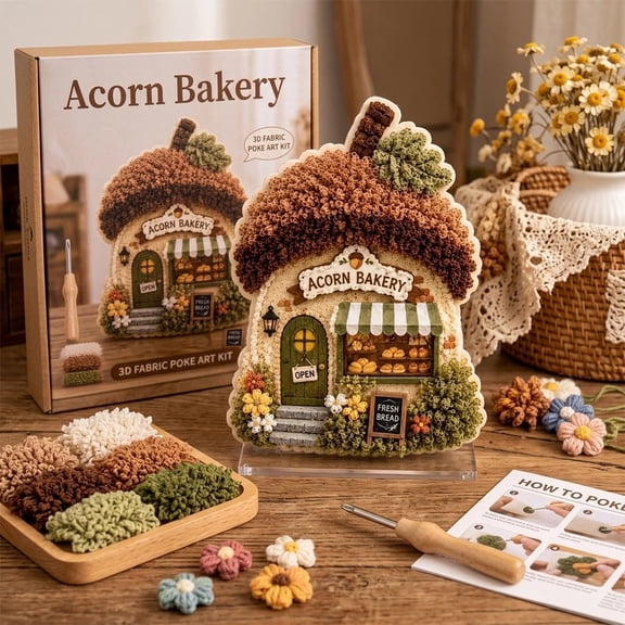 Whimsical Village 3D Fabric Poke Art Kit - Cottagecore Room Decor, 3D Fabric Poke Art Kit for Adults No Sew Press Technique Six Fantasy Styles Relaxing Creative Hobby