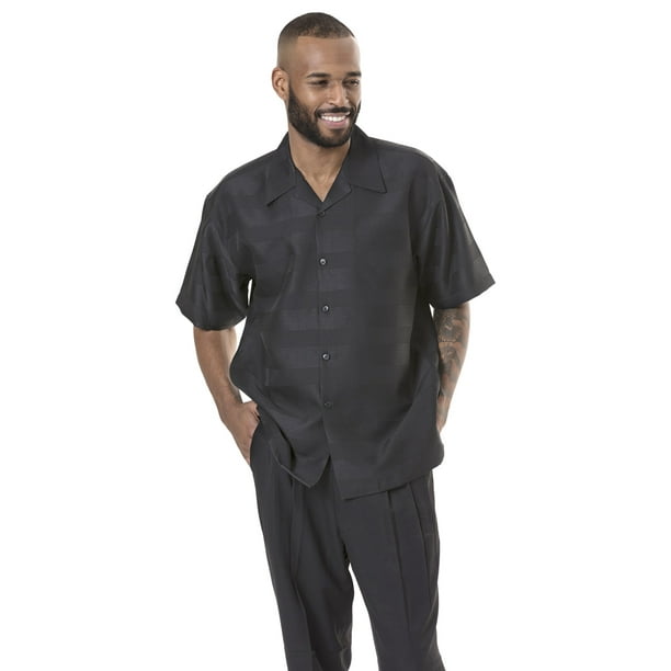 Montique Black Men's 2 Piece Walking Suit Short Sleeve Shirt Set 1952 ...