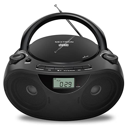 Nextron Boombox Lecteur CD Stéréo Portable avec Radio AM/FM, Bluetooth, USB, Entrée AUX, Prise Casque, Compatible CD-R/RW et CD MP3, Transparent an