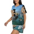 thumbnail image 2 of Lsque Two Brave Cats Are Floating On The Sea Iceberg Women's Short-Sleeved Pajama Set - 2 Piece Soft and Lightweight Sleepwear Set-Small, 2 of 9