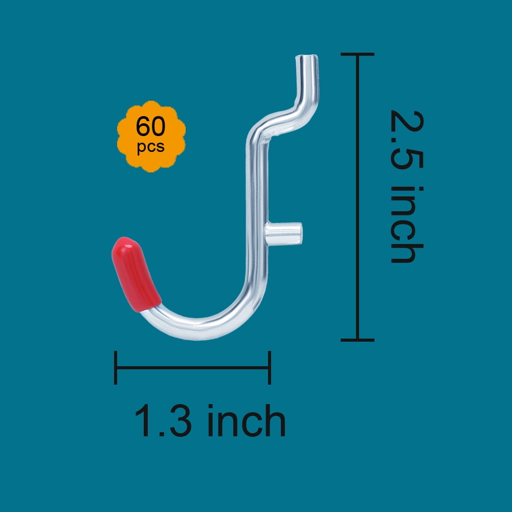 DAANXW 1/4" Extra Thick Steel Pegboard Hooks, Pegboard Hooks for Hanging Storage(60 Piece J Hook)(Red)