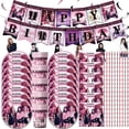 thumbnail image 2 of Juego de vajilla de decoración para fiesta de cumpleaños, telón de fondo de estrella de Super estrellas, color negro y rosa, suministros para Baby Shower, 2 of 4