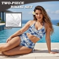 thumbnail image 3 of Xoenoiee Tropical Palm Tree Plumeria Flower Print Women High Waisted Bikini Sets Two Piece Push Up Swimsuit Tummy Control Bathing Suit Full Coverage Swimwear, Size XL, 3 of 7