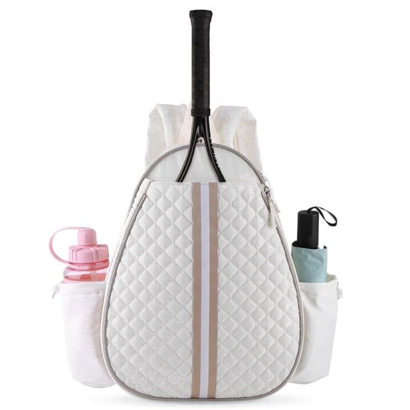 JINZJ Tennis Bag, Quilted Tennis Sling Crossbody Backpack, Water Resistant Tennis Racket Bags for Women Men, Suitable for Pickleball Tennis Badminton (White)
