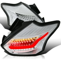 Spec-D Tuning Chrome LED Bar Tail Lights Compatible with 2015-2018 Ford Focus Se/St/Titanium Hatchback, 2016-2018 Ford Focus Rs Hatchback, Left   Right Pair Assembly