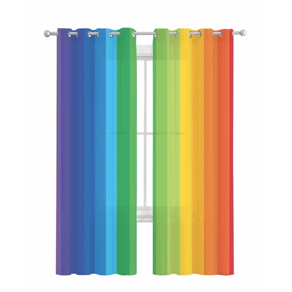 Colorful Striped Ombre Sheer Curtains 84 Inch Length 2 Panels Set for Living Room/Bedroom, Rainbow Stripes Modern Abstract Art Kitchen Curtains Grommet Semi-Sheer Curtains Window Treatments 42"x84"x2