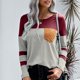 thumbnail image 2 of Camisa informal de cuello redondo, roja, talla M, camiseta de manga larga a rayas para mujer con dobladillo irregular, 2 of 6