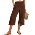thumbnail image 3 of QATAINLAV Capri Pants for Women Summer Lightweight Cotton Linen Cropped Trouser Drawstring Side Slits Wide Leg Capris Coffee XL, 3 of 9