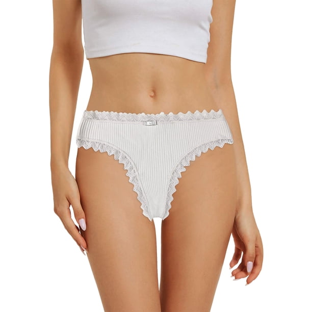 Gibobby Calzoncillos para mujeres sexy Calzoncillos de algodón con ribete de encaje sin costuras para mujer(Plata de plata,G)